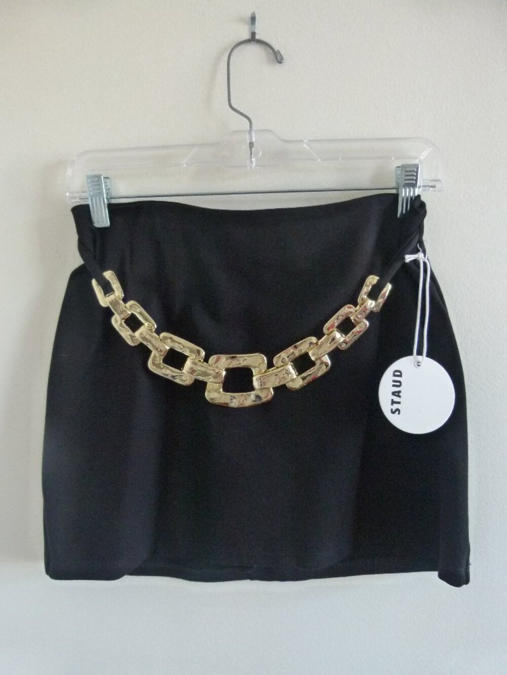 NWT STAUD Black Mini Skirt with Gold Metal Detailing